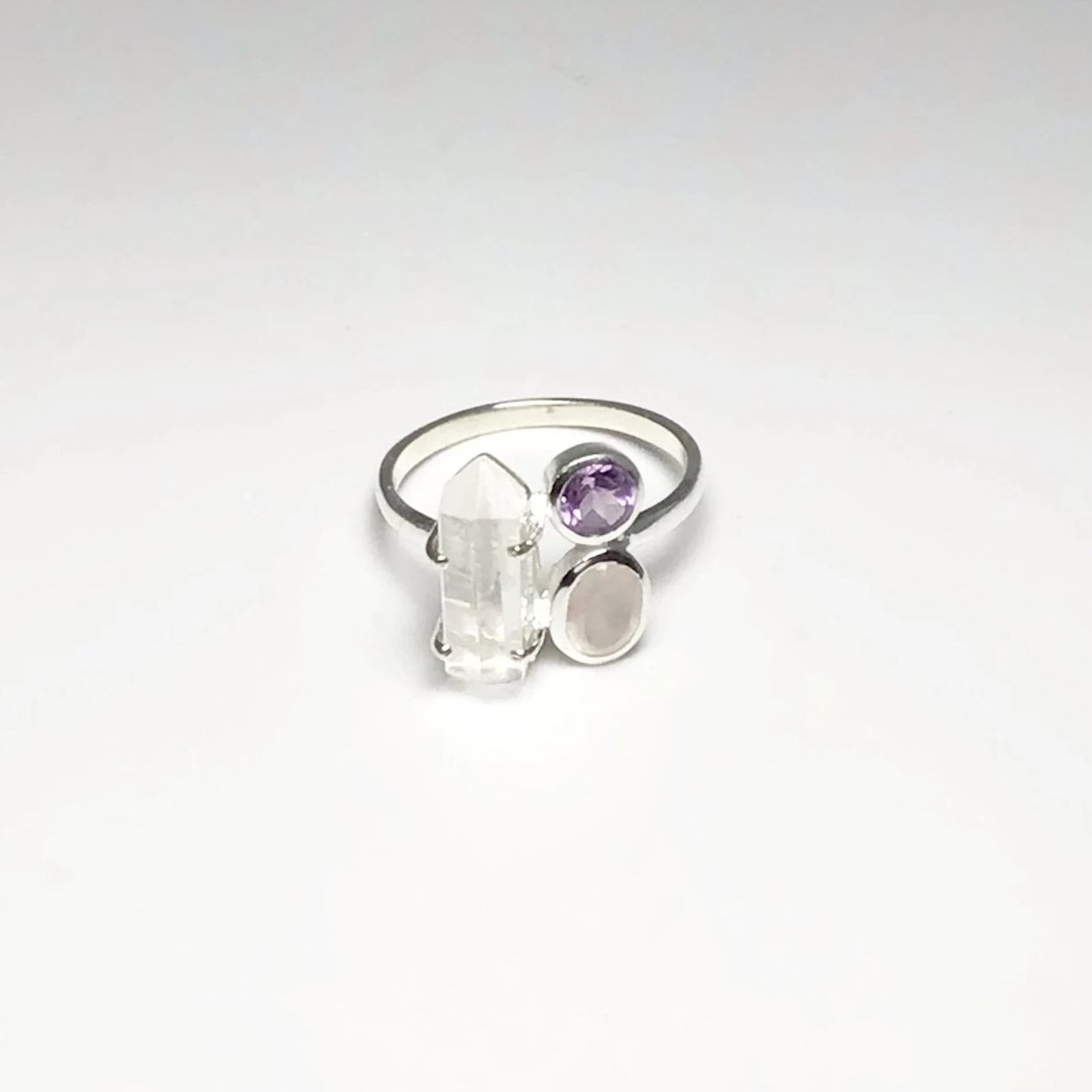 Quartz Point, Amethyst and Rose Quartz Ring - Rocks and Gems Canada