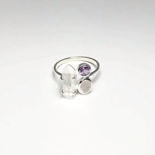 Quartz Point, Amethyst and Rose Quartz Ring - Rocks and Gems Canada