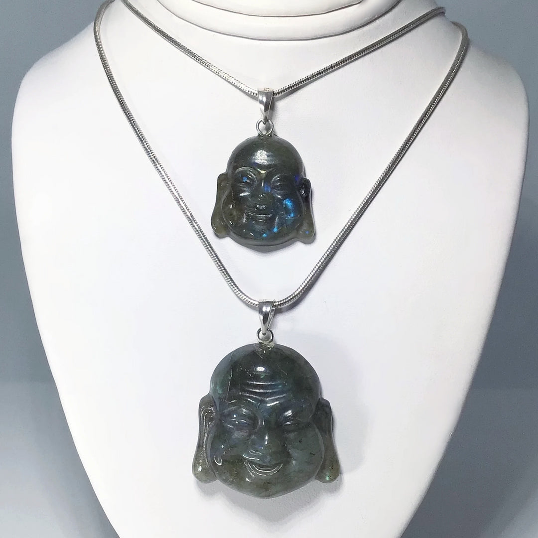 Labradorite Happy Buddha Head Pendant - Rocks and Gems Canada