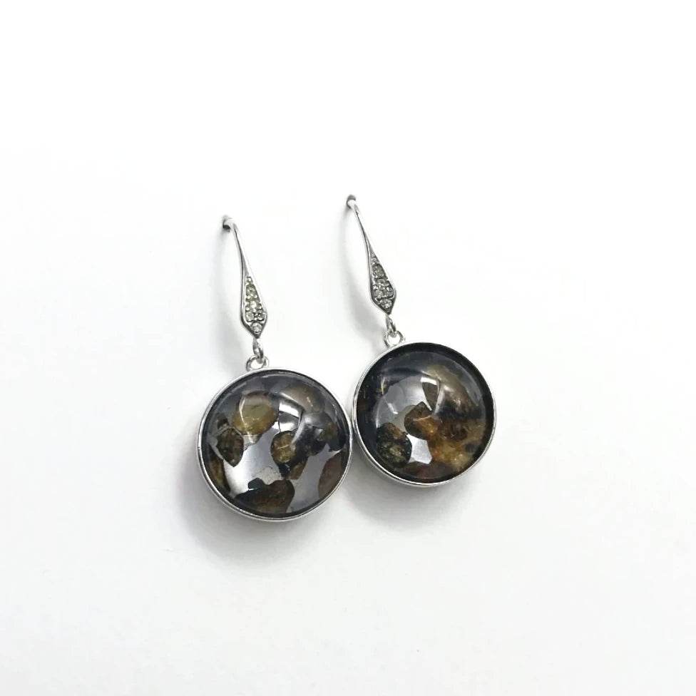 Sericho Meteorite and Cubic Zirconia Dangle Earrings - Rocks and Gems Canada