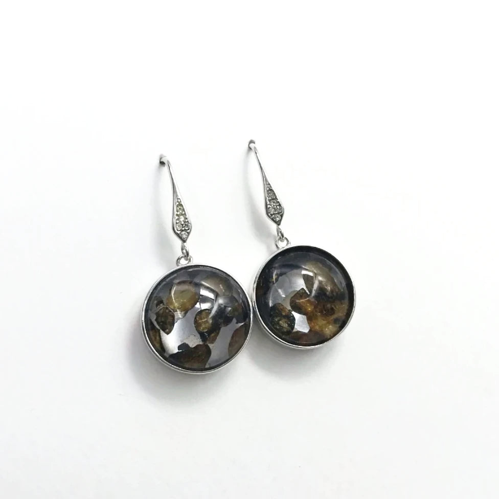 Sericho Meteorite and Cubic Zirconia Dangle Earrings