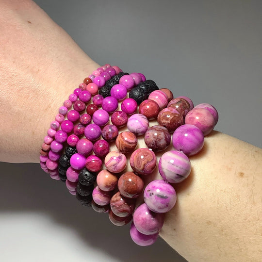Pink Crazy Lace Agate Beaded Bracelet - Rocks and Gems Canada