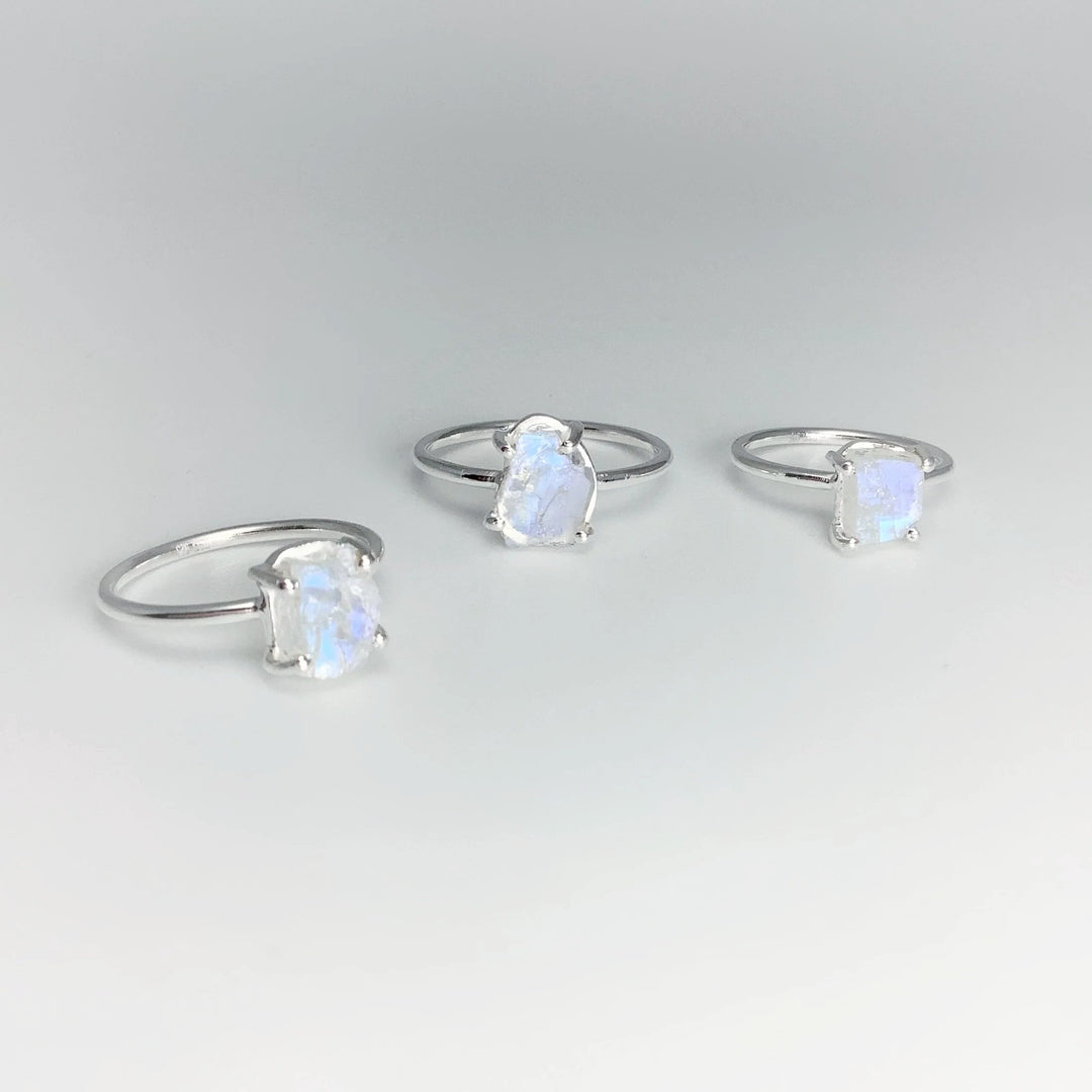 Raw Rainbow Moonstone Ring - Rocks and Gems Canada