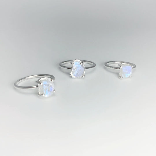 Raw Rainbow Moonstone Ring - Rocks and Gems Canada