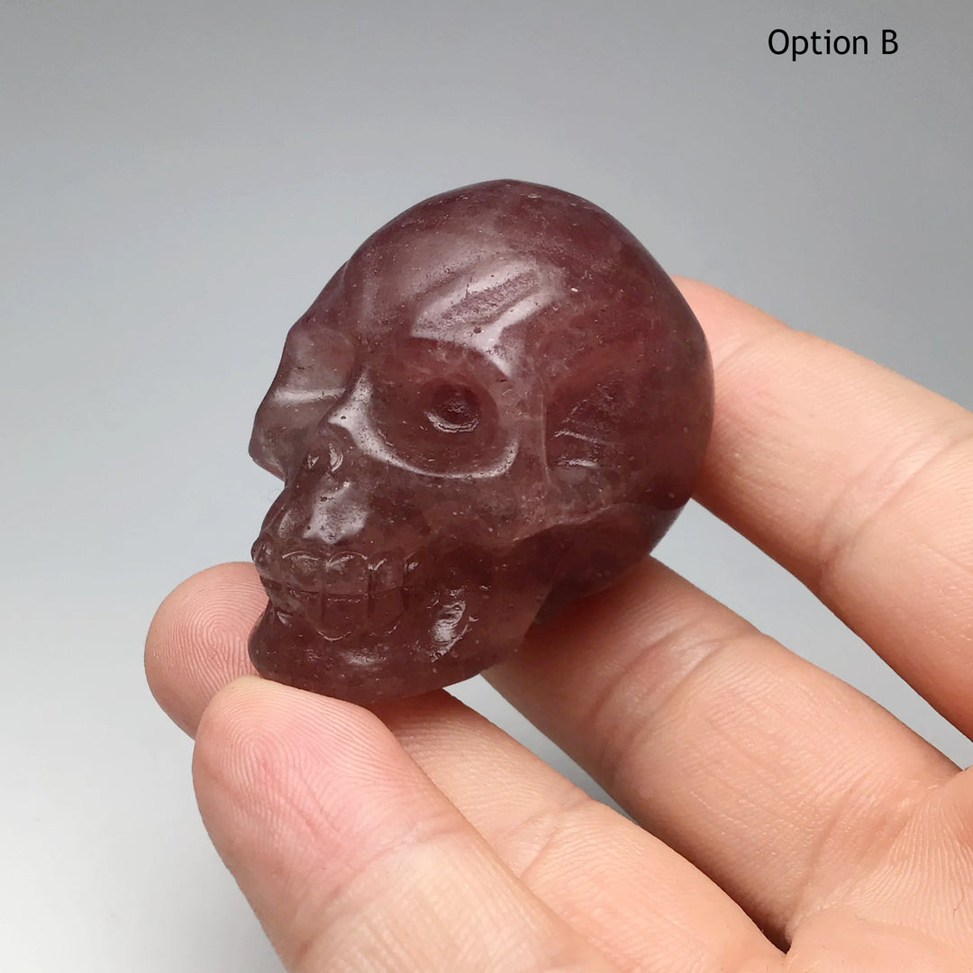 Carved Strawberry Quartz Skull - Rocks and Gems Canada