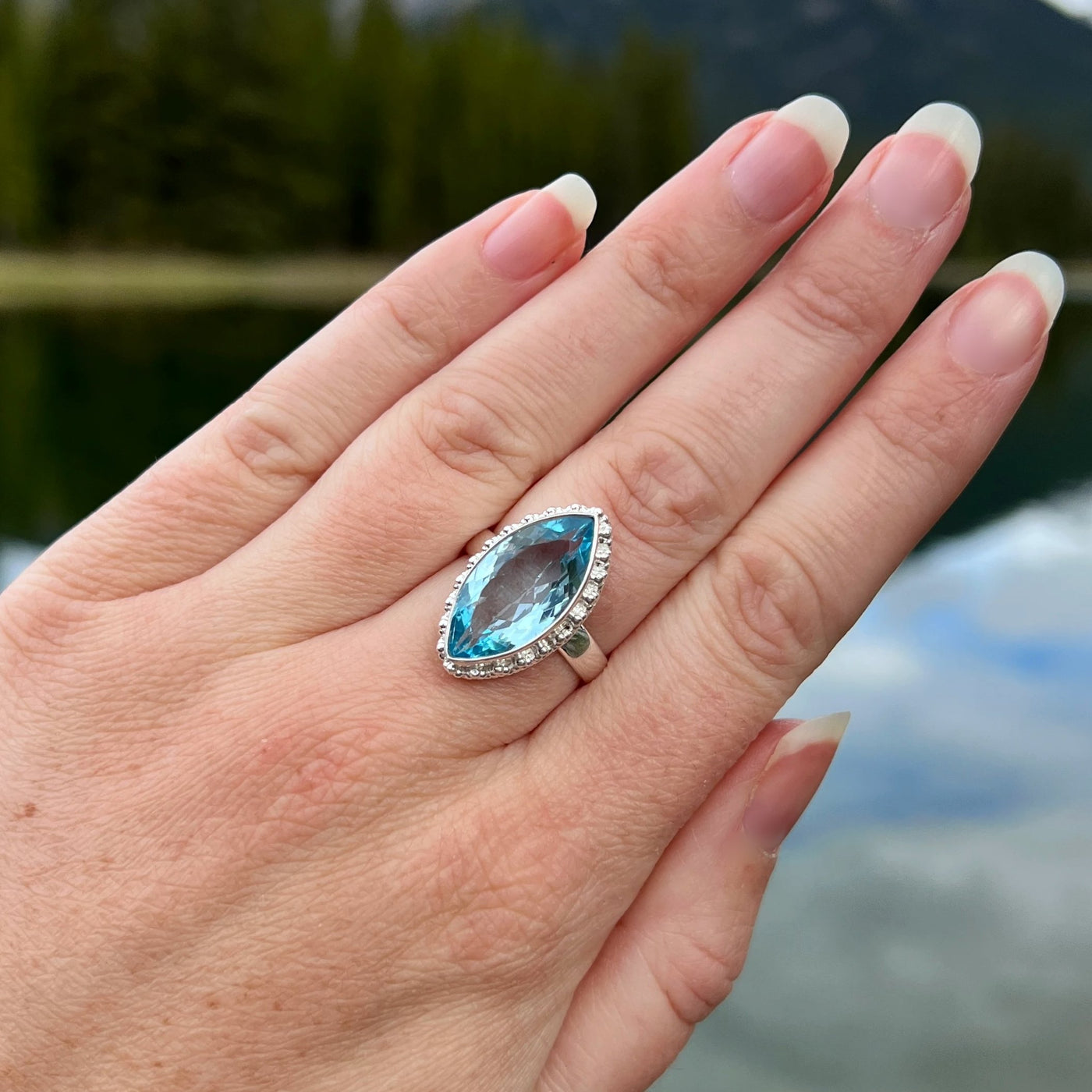 Blue Topaz Marquise Cut Ring