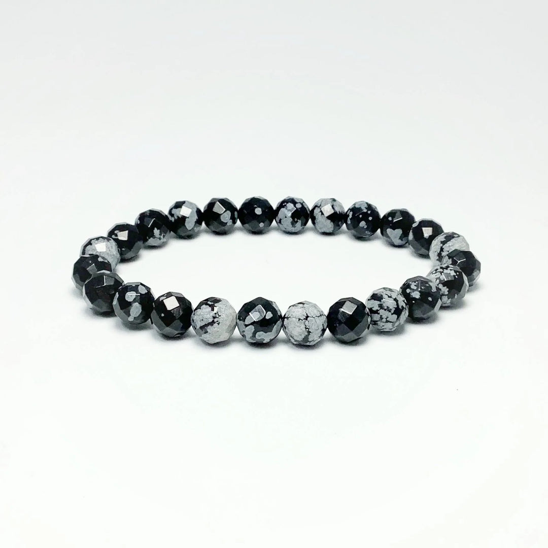 Snowflake Obsidian Faceted Beaded Bracelet - Rocks and Gems Canada