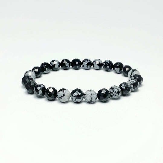 Snowflake Obsidian Faceted Beaded Bracelet - Rocks and Gems Canada