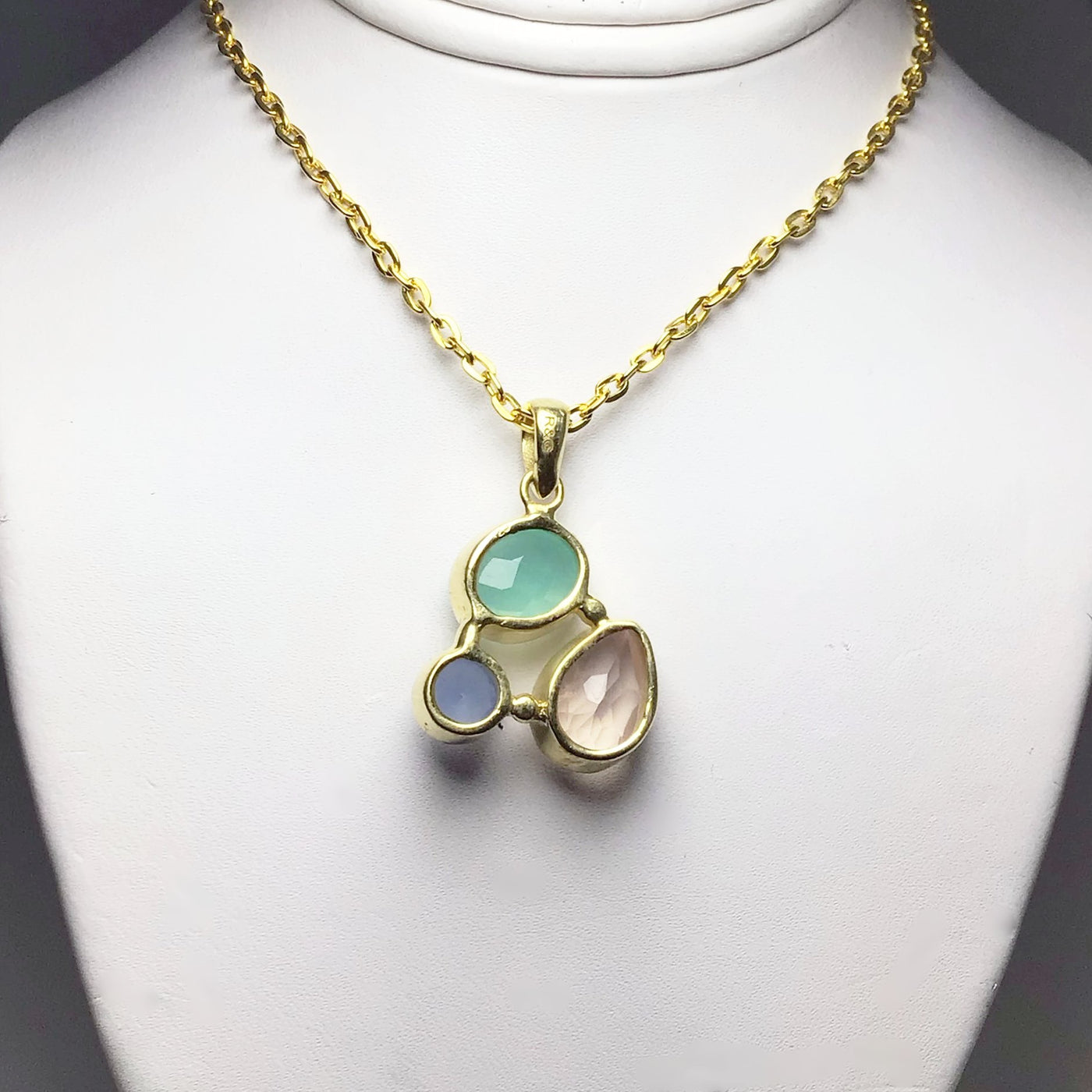 Rose Quartz, Green Chalcedony and Blue Chalcedony Pendant