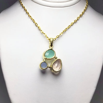 Rose Quartz, Green Chalcedony and Blue Chalcedony Pendant