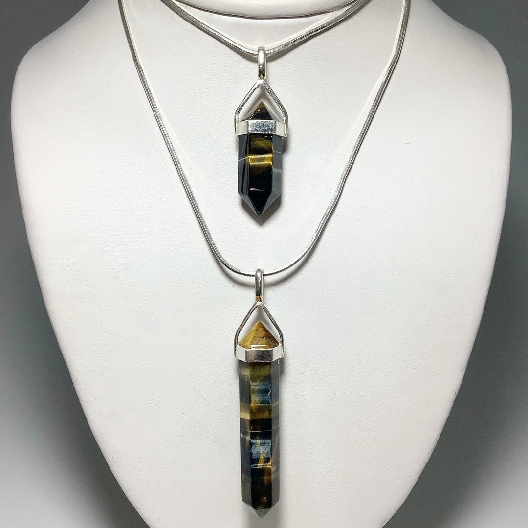 Blue Gold Tiger Eye Double Terminated Point Pendant - Rocks and Gems Canada