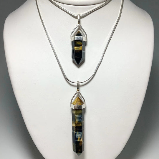 Blue Gold Tiger Eye Double Terminated Point Pendant - Rocks and Gems Canada