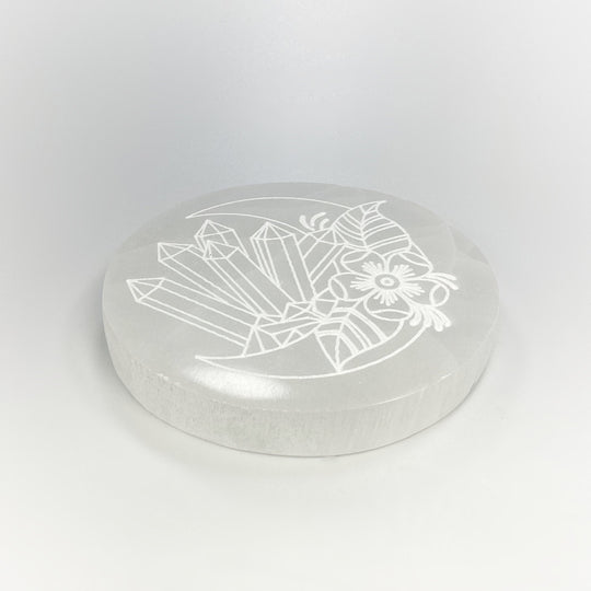 Selenite Round Crystal Charging Plate - Rocks and Gems Canada