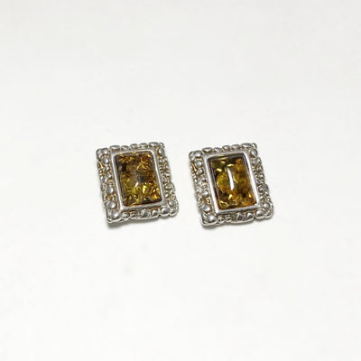 Green Amber Stud Earrings