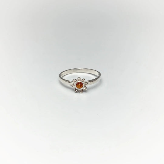 Cognac Amber Flower Ring - Rocks and Gems Canada