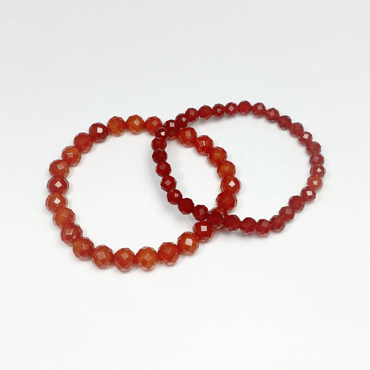 Carnelian Agate Faceted Beaded Bracelet - High Quality - Rocks and Gems Canada