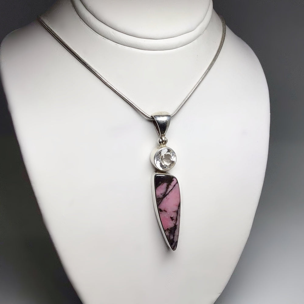 Rhodonite and Clear Topaz Pendant - Rocks and Gems Canada