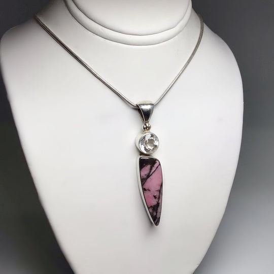 Rhodonite and Clear Topaz Pendant - Rocks and Gems Canada
