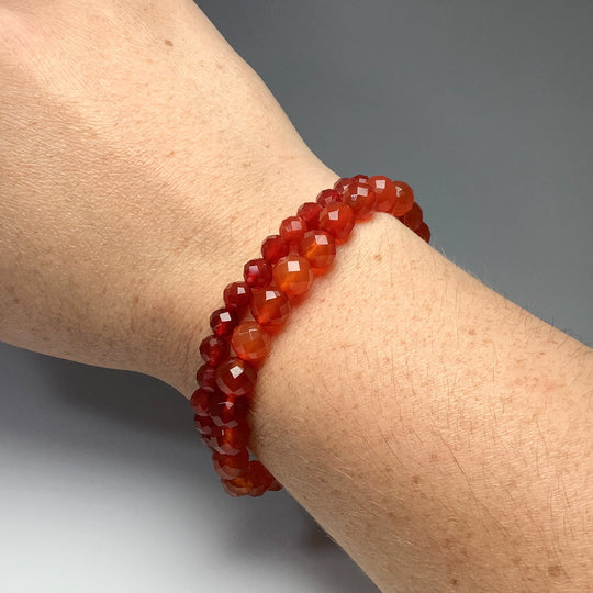 Carnelian Agate Faceted Beaded Bracelet - High Quality - Rocks and Gems Canada