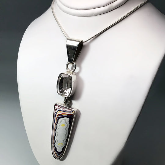 Fordite and Faceted Quartz Pendant - Rocks and Gems Canada