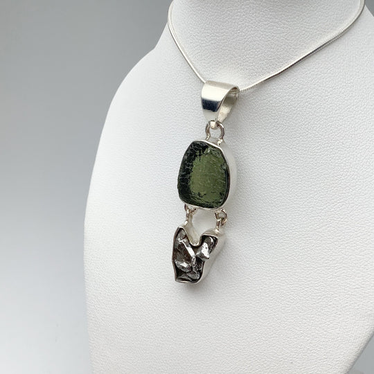 Moldavite with Campo Del Cielo Meteorite Pendant - Rocks and Gems Canada