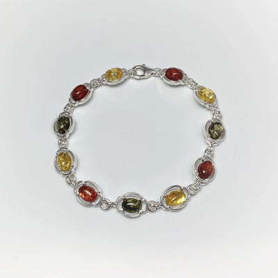 Mixed Amber Sterling Silver Bracelet