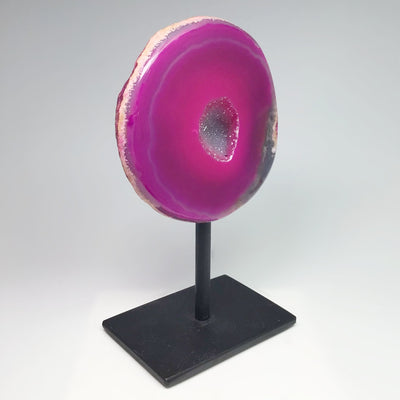 Pink Agate Geode on Stand