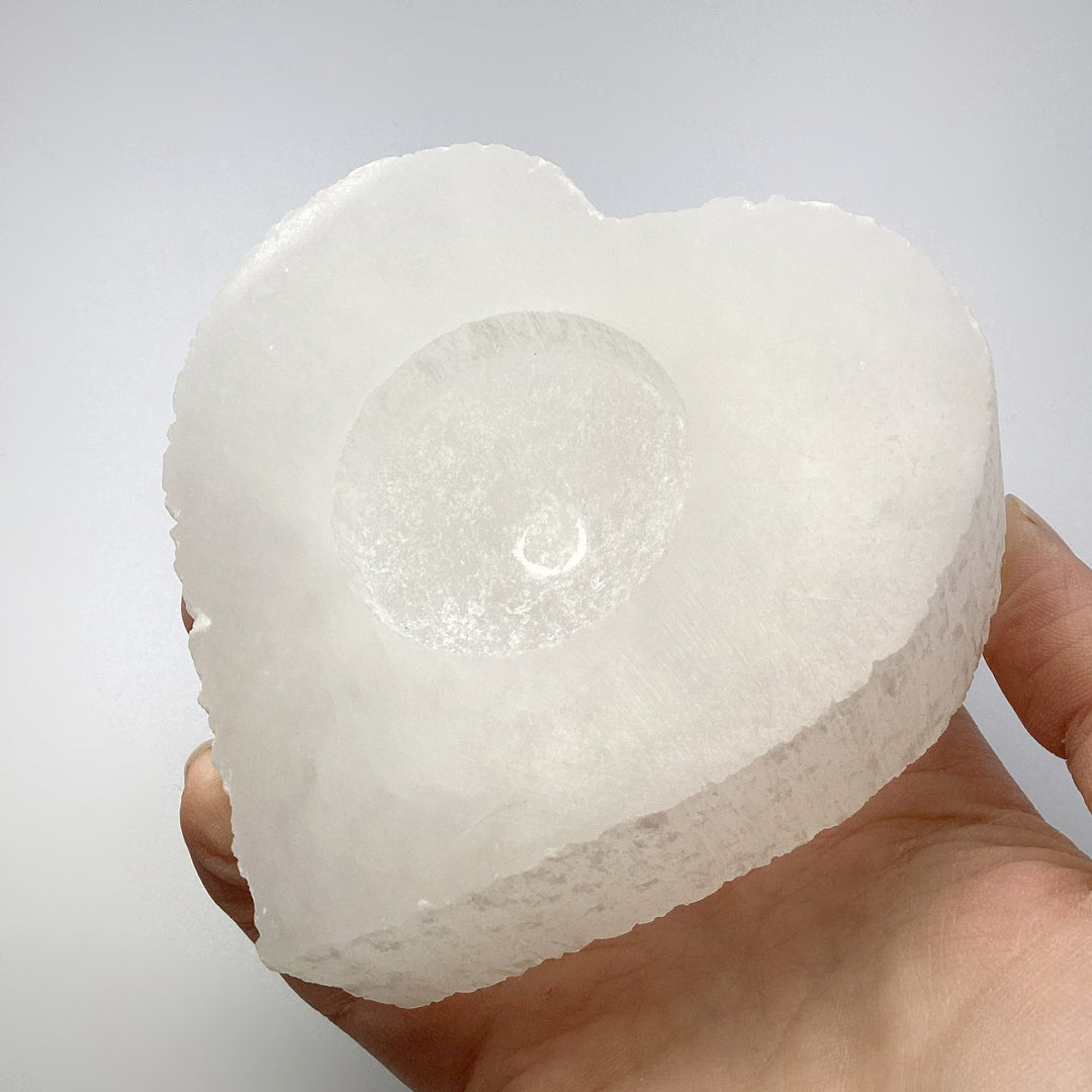 Selenite Heart Candle Holder - Rocks and Gems Canada