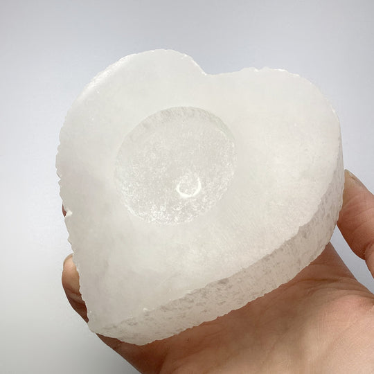 Selenite Heart Candle Holder - Rocks and Gems Canada