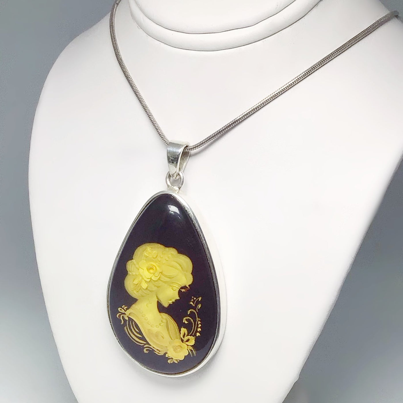 Cognac Amber Pendant with Cameo