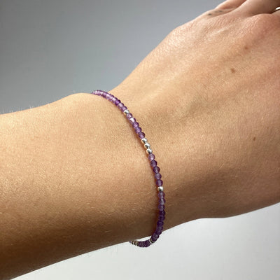 Amethyst Sterling Silver Beaded Bracelet