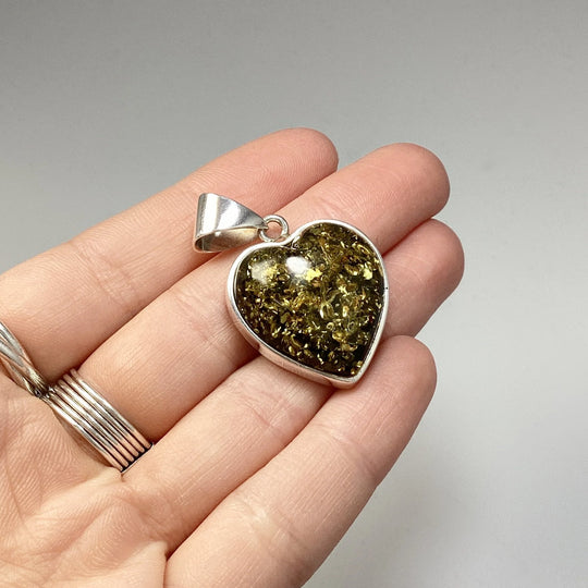Green Amber Heart Pendant - Rocks and Gems Canada