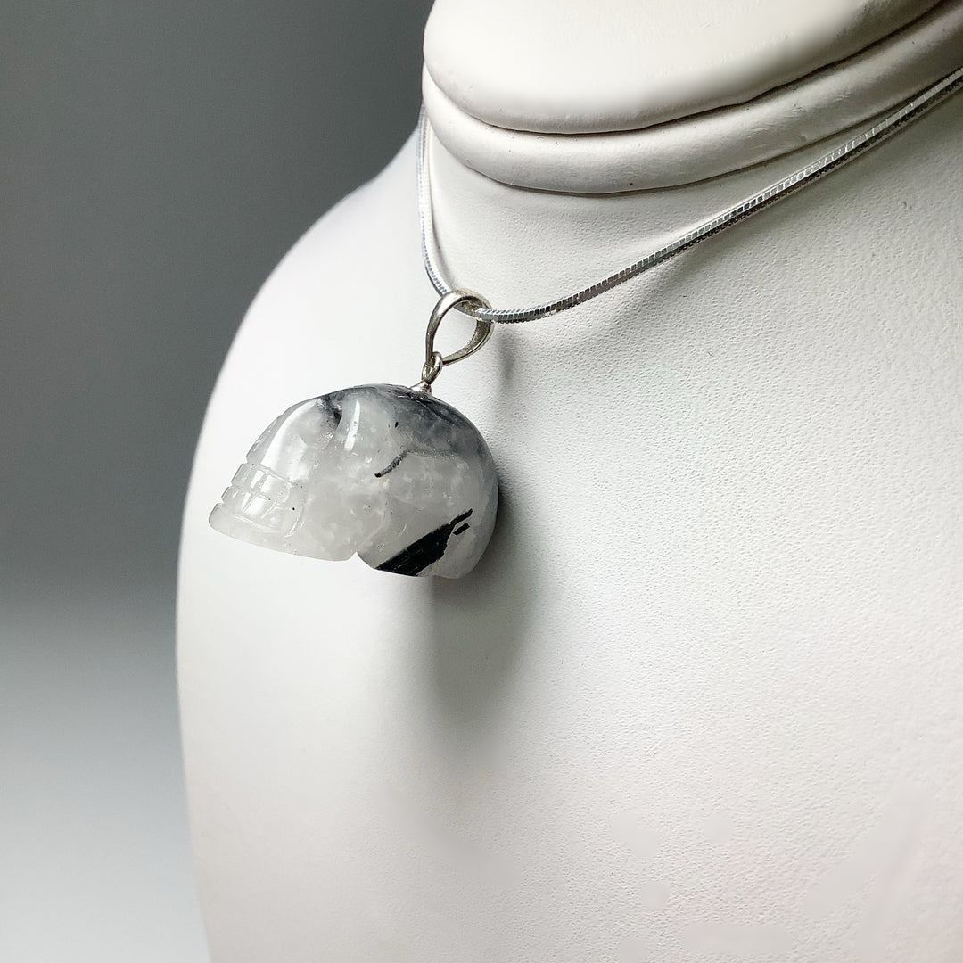 Tourmalated Quartz Skull Pendant - Rocks and Gems Canada