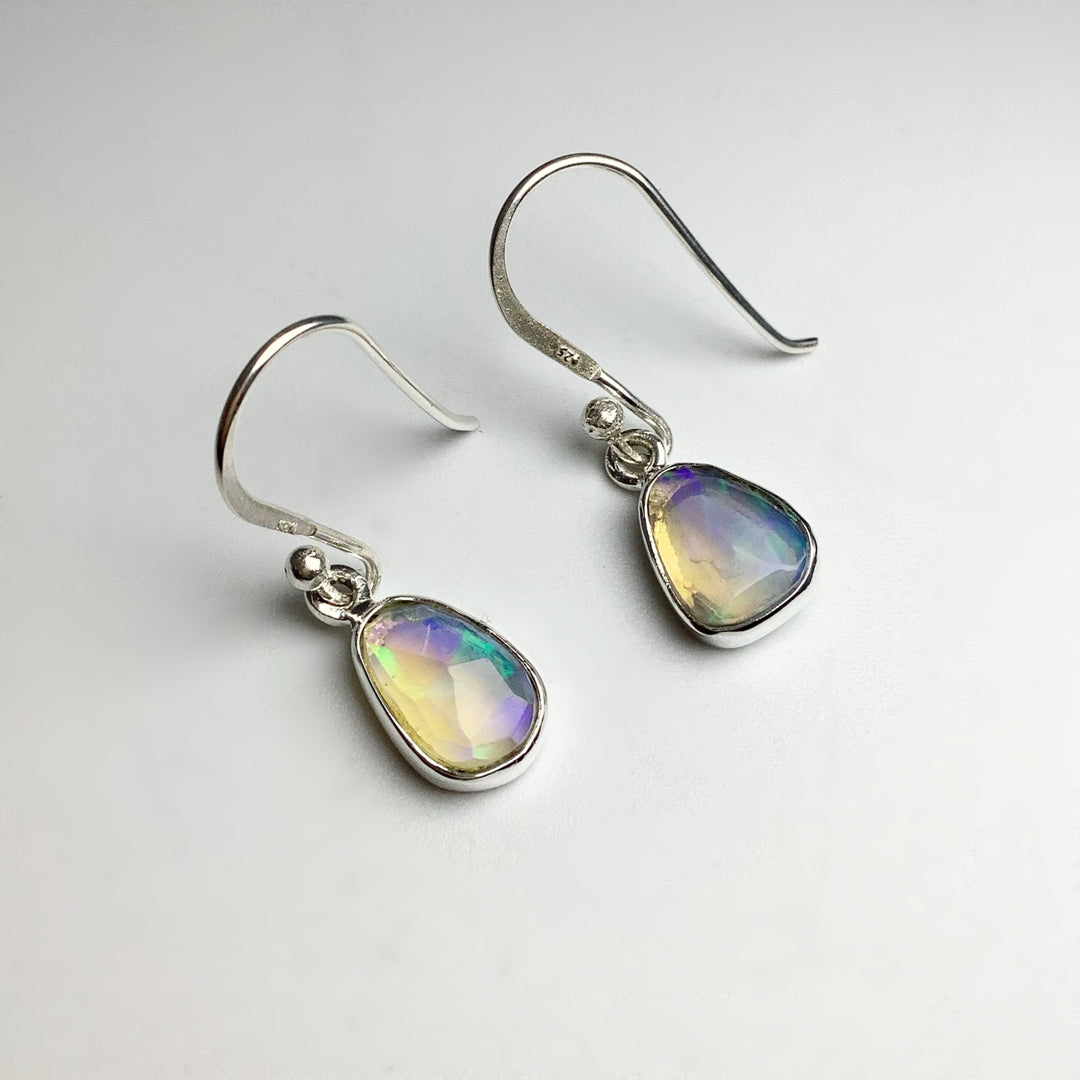 Ethiopian Fire Opal Freeform Faceted Dangle Earrings - Rocks and Gems Canada