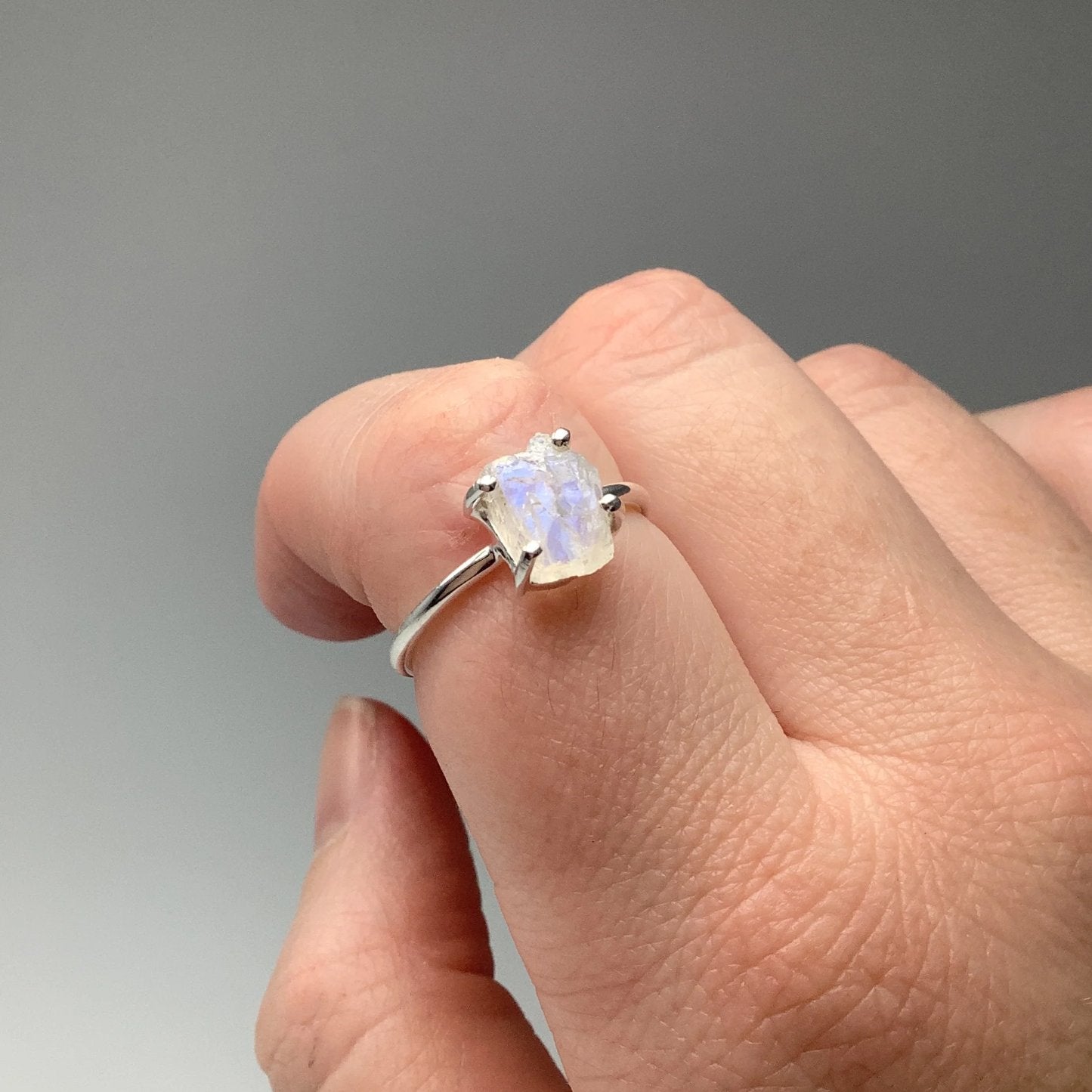 Raw Rainbow Moonstone Ring - Rocks and Gems Canada