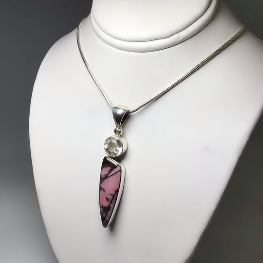 Rhodonite and Clear Topaz Pendant - Rocks and Gems Canada