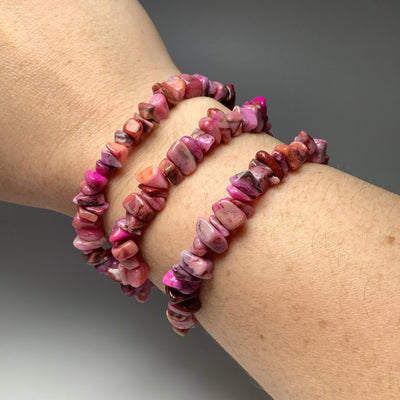 Pink Crazy Lace Agate Chip Beaded Bracelet