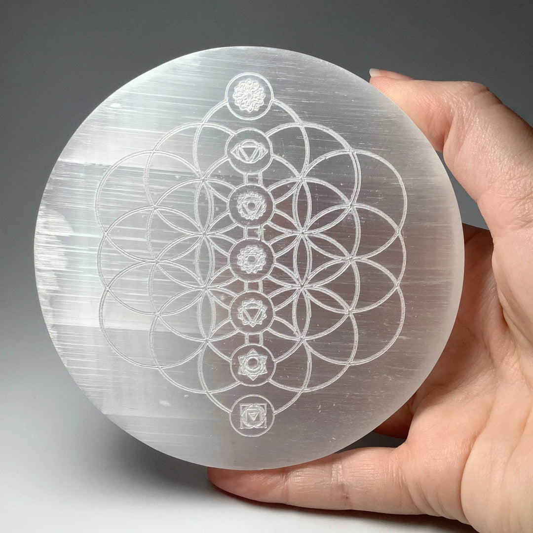 Selenite Round Chakra Charging Plate - Rocks and Gems Canada