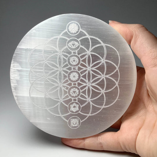 Selenite Round Chakra Charging Plate - Rocks and Gems Canada