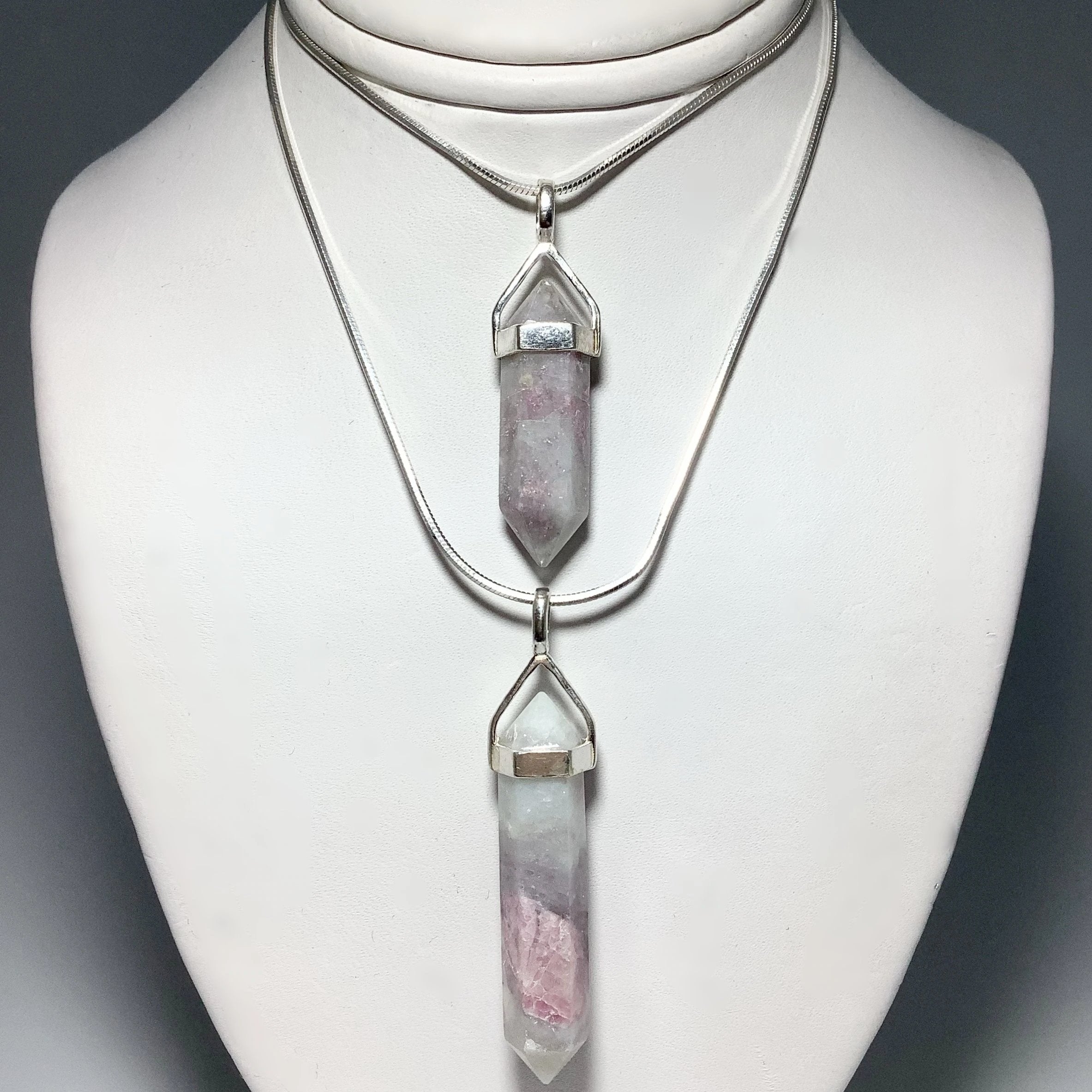 Quartz with Pink Tourmaline Double Terminated Point Pendant - Rocks and Gems Canada