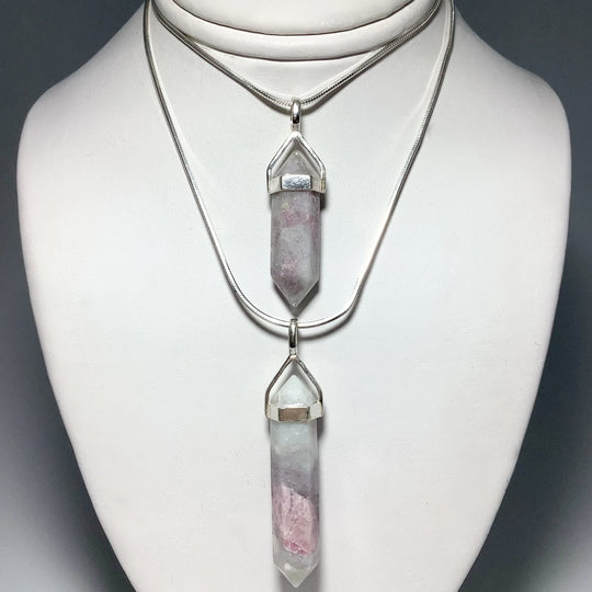 Quartz with Pink Tourmaline Double Terminated Point Pendant - Rocks and Gems Canada