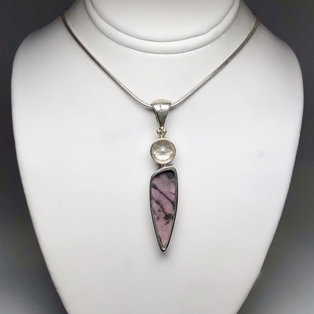 Rhodonite and Clear Topaz Pendant - Rocks and Gems Canada