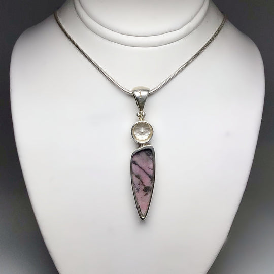 Rhodonite and Clear Topaz Pendant - Rocks and Gems Canada