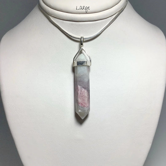 Quartz with Pink Tourmaline Double Terminated Point Pendant - Rocks and Gems Canada
