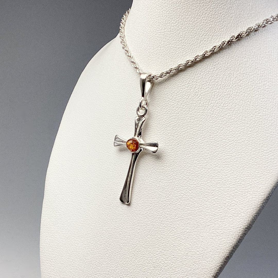 Cognac Amber Cross Pendant - Rocks and Gems Canada