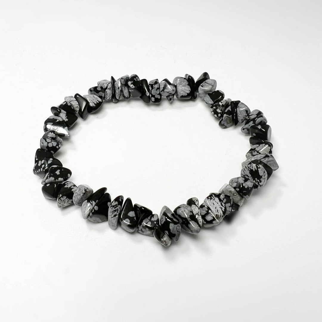 Snowflake Obsidian Chip Beaded Bracelet - Rocks and Gems Canada