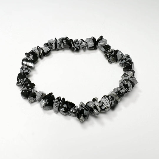 Snowflake Obsidian Chip Beaded Bracelet - Rocks and Gems Canada