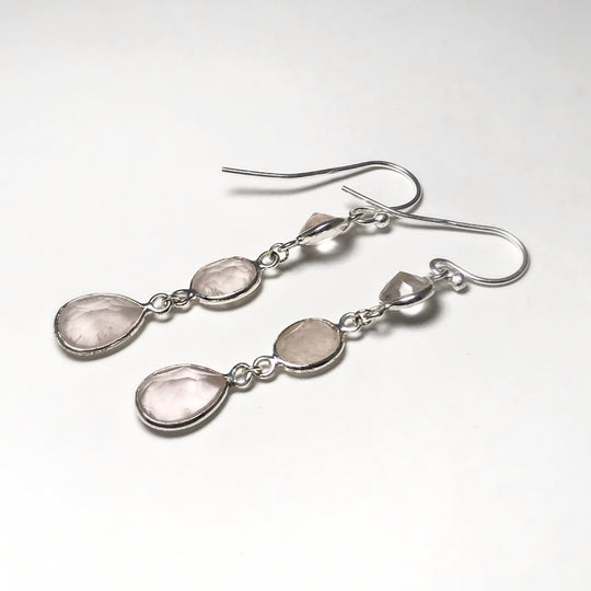 Rose Quartz Faceted Dangle Earrings - Rocks and Gems Canada