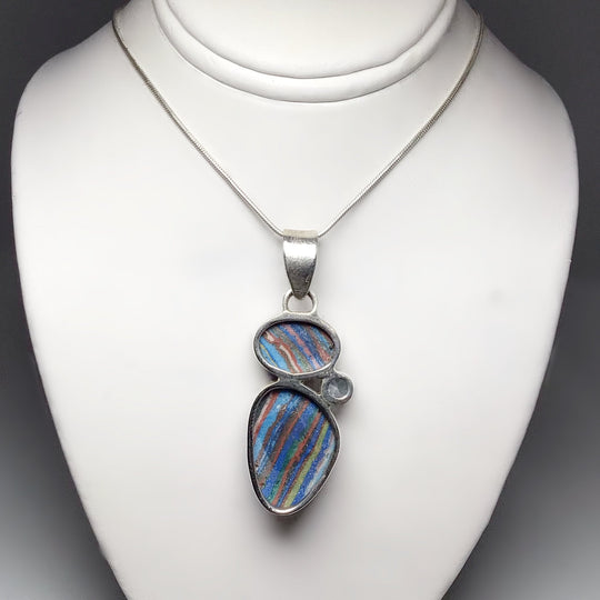 Rainbow Calcite and Blue Topaz Pendant - Rocks and Gems Canada