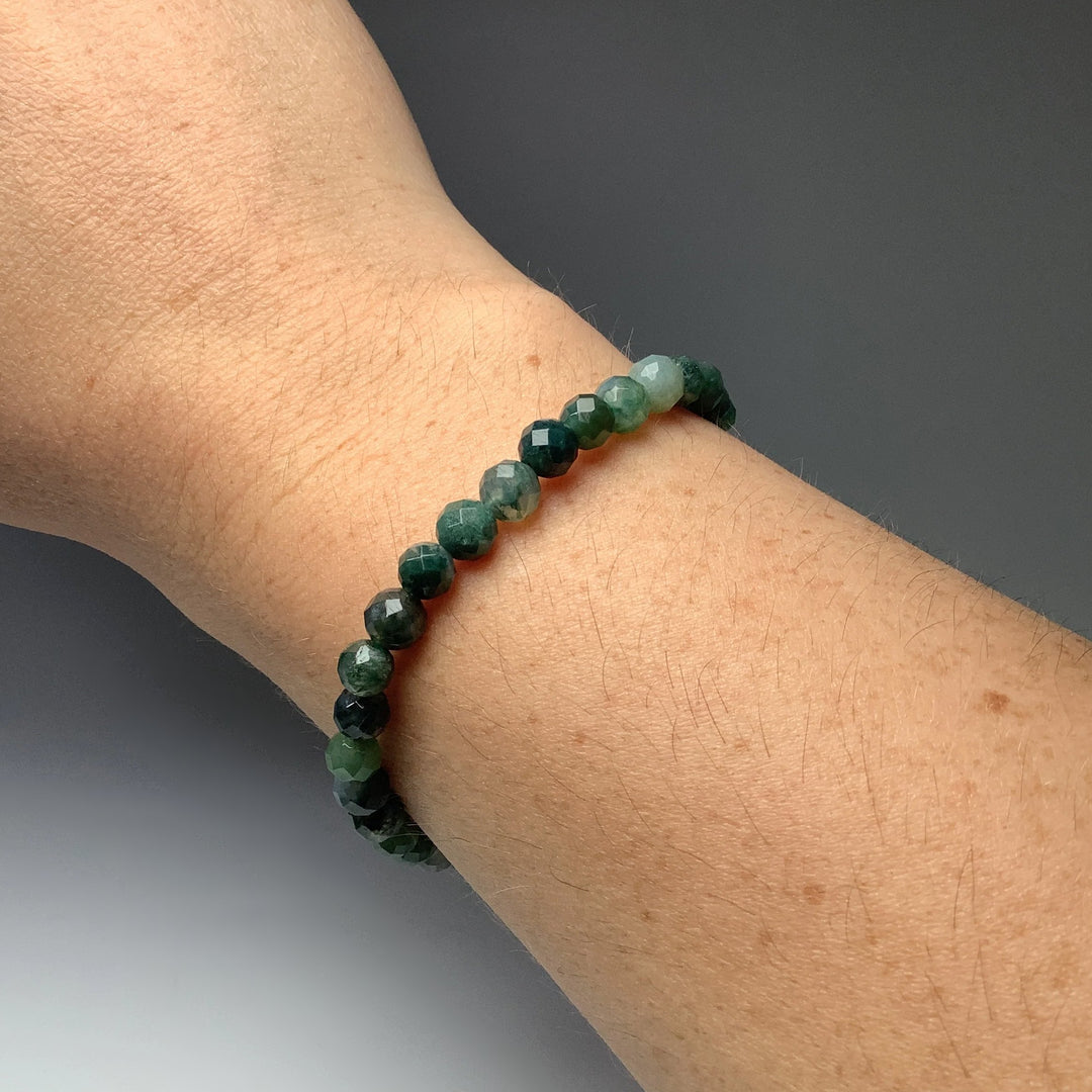 Moss Agate Faceted Beaded Bracelet - Rocks and Gems Canada
